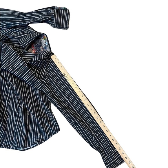 Robert Graham zipper novelty print roll cuff long sleeve men black button down M - Picture 6 of 11
